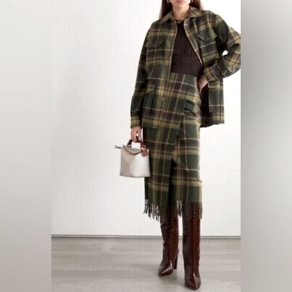 Ralph Lauren Collection Fall 2023 Andrya Olive Plaid Shirt Jacket - Picture 13 of 17